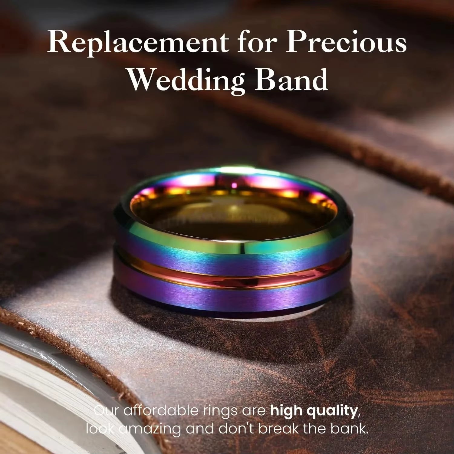 Fashion 8Mm Rainbow Stainless Steel Rings for Men Women Matte Finish High Polished Beveled Edge Men Rings Wedding Bands Jewelry